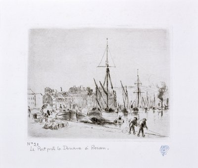 Hamnen nära tullhuset i Rouen) av Camille Jacob Pissarro