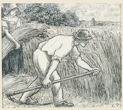 The Harvest, ca 1895 (penna och bläck med blyvit gouache på papper) av Camille Jacob Pissarro
