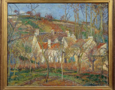 Röda taken, hörnet av byn, vinter av Camille Pissarro