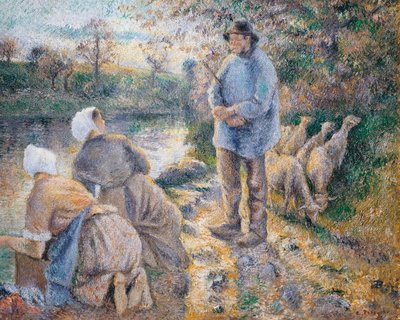 The Washerwomen, av Camille Pissarro av Camille Pissarro