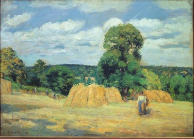 Skörden i Montfoucault i Mayenne (olja på duk av Camille Jacob Pissarro