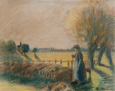Herdinnan av Eragny, c1890-talet av Camille Pissarro