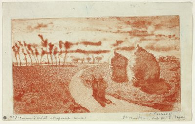 Twilight med Höstackar av Camille Pissarro