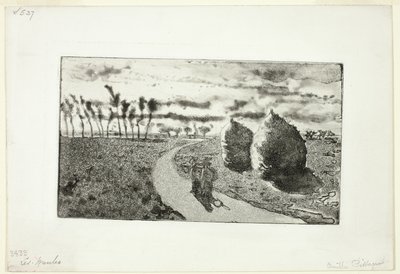 Skymning med Höstackar av Camille Pissarro
