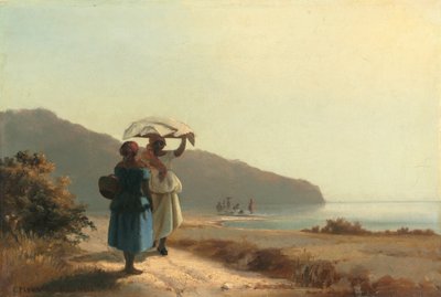Två kvinnor som chattar vid havet, St. Thomas av Camille Pissarro