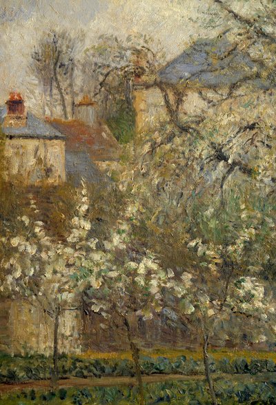 Grönsaksträdgård och träd som blommar på våren i Pontoise av Camille Jacob Pissarro