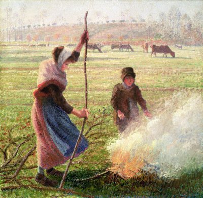 White Frost, kvinna som bryter trä av Camille Jacob Pissarro