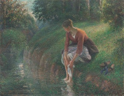 Kvinna som badar fötterna i en bäck, 189495. av Camille Pissarro