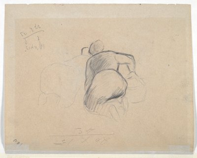 Kvinna på knä (recto); Två gårdskvinnor på knä (baksidan) av Camille Pissarro