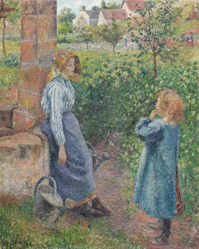 Kvinna och barn vid brunnen, 1882. av Camille Pissarro