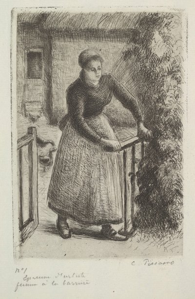 Kvinna vid porten, 1889. av Camille Jacob Pissarro