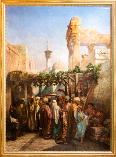 Barnvagnar runt Bacchus-kolonnaden i Latakieh (olja på duk) av Camille Rogier