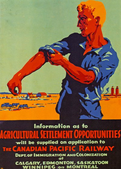 Affisch som främjar emigration till Kanada, 1920 (färg Litho) av Canadian School