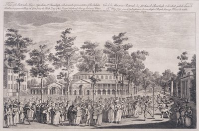 Utsikt över Rotundan, Ranelagh House, vid en bal för att fira födelsedagen för HRH, prinsen av Wales, 24 maj 1751, graverad av Parr av Canaleti