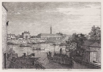 Ale Porte del Dolo (At the Locks of Dolo), från serien Vedute (Views) av Canaletto (Giovanni Antonio Canal)