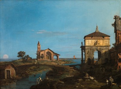 En ö i lagunen med en port och en kyrka av Canaletto (Giovanni Antonio Canal)