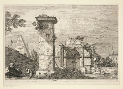 Landskap med ruinerade monument, från serien Vedute (Views) av Canaletto (Giovanni Antonio Canal)