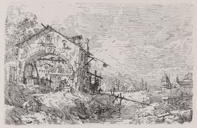 Landskap med en kvinna vid en brunn, från serien Vedute (Views) av Canaletto (Giovanni Antonio Canal)