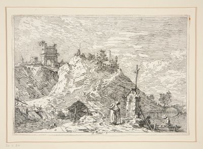 Landskap med pilgrimen vid bönen, från serien Vedute (Views) av Canaletto (Giovanni Antonio Canal)