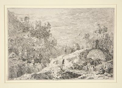 Bergslandskap med fem broar, från Vedute (utsikt) av Canaletto (Giovanni Antonio Canal)
