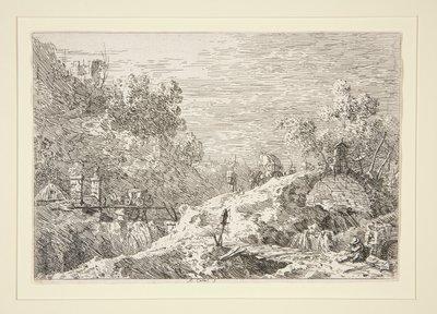 Bergslandskap med fem broar, från serien Vedute (Views) av Canaletto (Giovanni Antonio Canal)