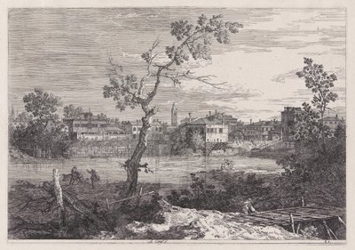 View of a Town on a River Bank, från serien Vedute (Views) av Canaletto (Giovanni Antonio Canal)