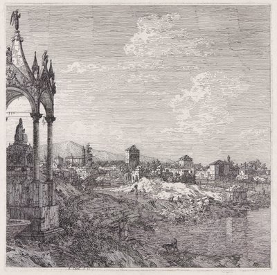 Utsikt över en stad med en biskop av Canaletto (Giovanni Antonio Canal)