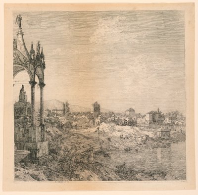 Utsikt över en stad med en biskopsgrav av Canaletto