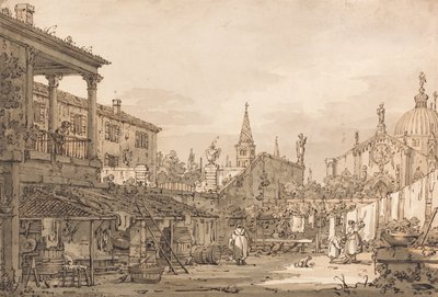 Capriccio av en venetiansk innergård av Canaletto