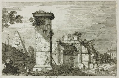 Landskap med ruinerade monument, från Vedute av Canaletto