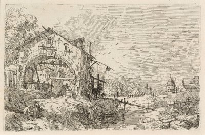 Landskap med en kvinna vid en brunn av Canaletto