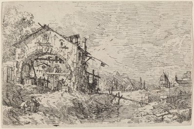 Landskap med en kvinna vid en brunn, ca. 17351746. av Canaletto