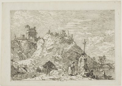 Landskap med pilgrimen vid bönen, från Vedute av Canaletto