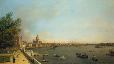 London: Themsen från Somerset House Terrace mot staden av Canaletto