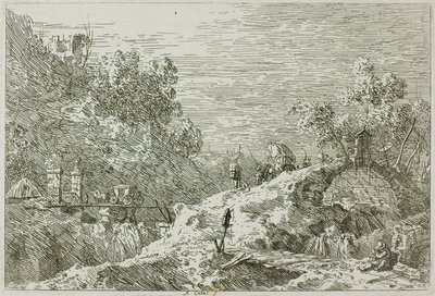 Bergslandskap med fem broar, från Vedute av Canaletto