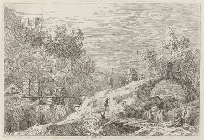 Bergslandskap med fem broar, ca. 17351746. av Canaletto