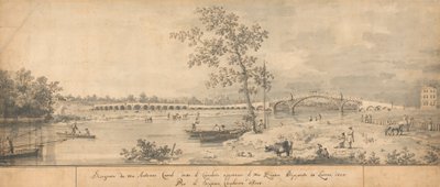 Old Walton Bridge sett från Middlesex Shore av Canaletto
