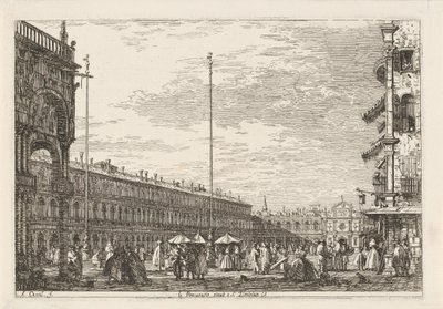 Piazza San Marco Le procuratie niove e S. Ziminian V. (titel på objekt) Ansikten på befintliga och påhittade platser (serietitel) Vidute altre prese da i Luoghi altre ideate av Antonio Canal (serietitel) av Canaletto