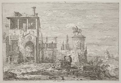 Ryttarmonumentet [uppe till höger] av Canaletto