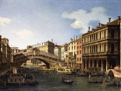 Rialtobron, Venedig, från söder med ombordstigningen av prinsen av Sachsen under hans besök 1740, av Giovanni Antonio Canal