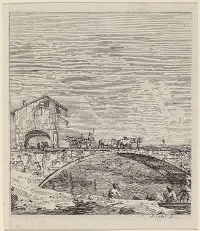 Vagnen som passerar över en bro av Canaletto