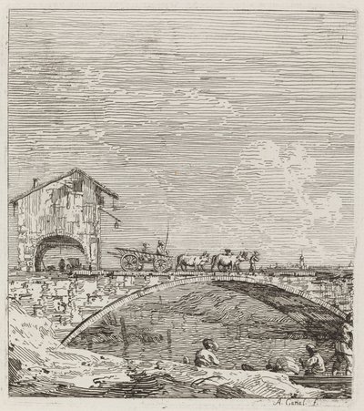 Vagn som passerar över en bro av Canaletto