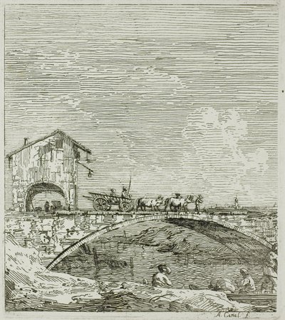 Vagnen som går över en bro, från Vedute av Canaletto