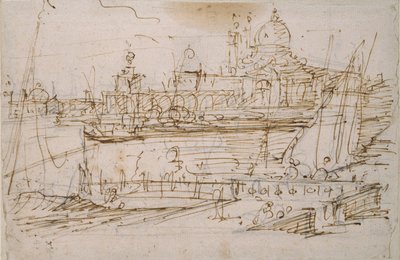 Venedig: Dogana och S. Maria della Salute från Molo di Terranova, mitten av 1700-talet av Canaletto