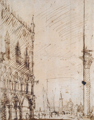 Venedig: Dogepalatsets sydvästra vinkel, tidigt 1700-tal av Canaletto