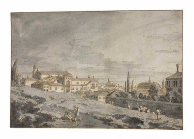 Utsikt över Padua från utanför stadsmuren med kyrkan San Francesco av Giovanni Antonio Canal