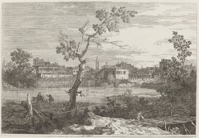 Utsikt över en stad på en flodstrand, ca. 17351746. av Canaletto
