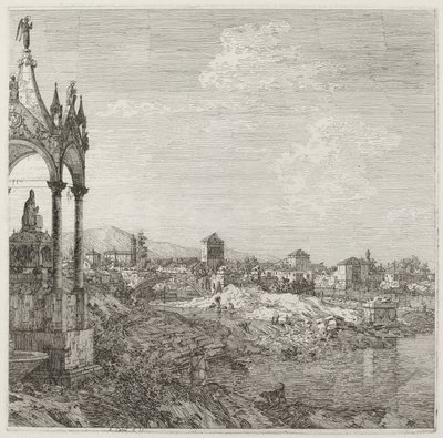 Utsikt över en stad med en biskopsgrav, ca. 17351746. av Canaletto