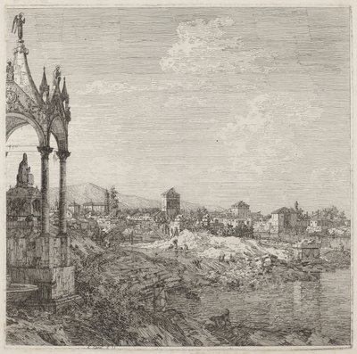 Utsikt över en stad med en biskopsgrav, ca. 17351746. av Canaletto