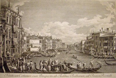 Vattenfestival på Canal Grande i Venedig. Palazzo Balbi, byggt på 1500-talet, i förgrunden till vänster. av Canaletto